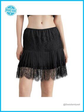 Women Lace Slip Skirt Mini Ruffle Pleated Flowy Short Skirt